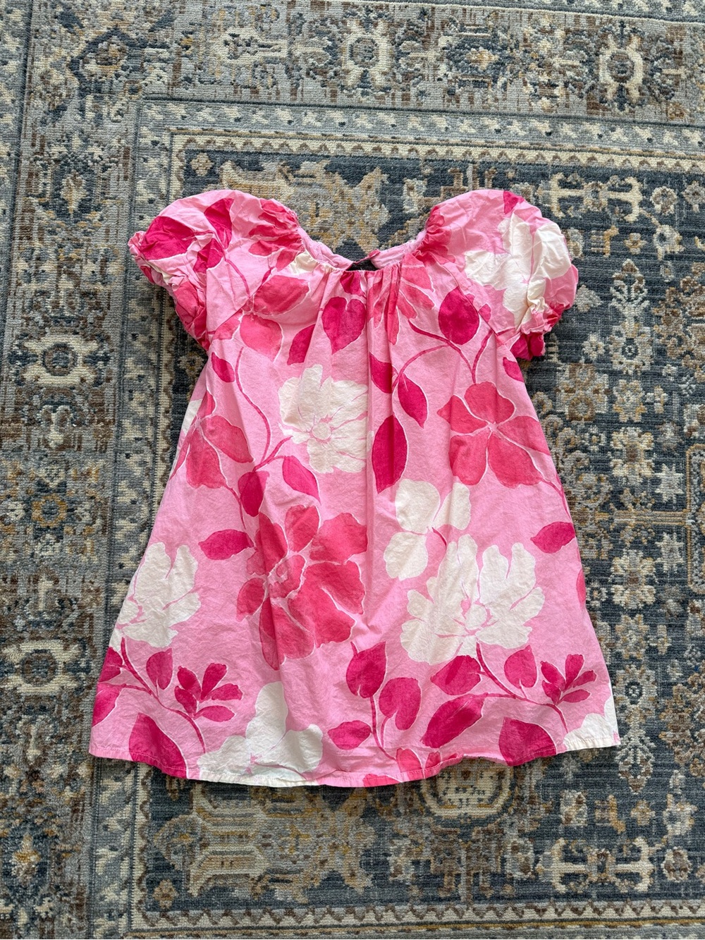 Zara Pink Floral Puff-Sleeve Dress 9-10